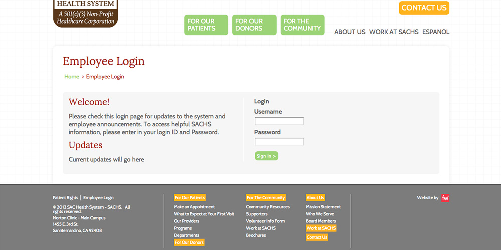 SACHS Employee Login Page